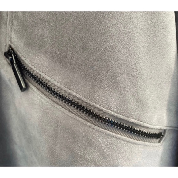 Alfani Women’s Modern Metal Gray Faux Suede Zip Up Jacket, Size Medium - Picture 4 of 13